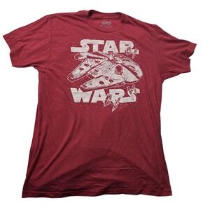 Star Wars Shirt Mens Medium Red Millennium Falcon Graphic Tee Movie Sci-Fi Space